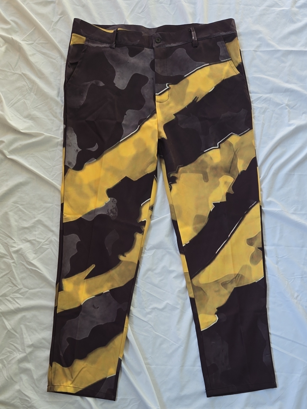 Men's Funky Dress Pants, Black, Yellow/Gold, Grey, Pattern On Both Front/Back